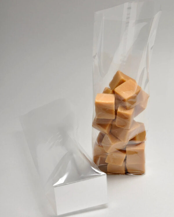 Clear Block Bottom Cellophane Bags with Silver Cards Inside