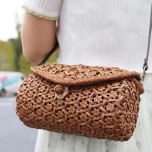 Natural Style Rattan Bucket Bag For Girl