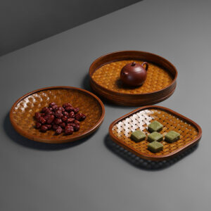 Chinese Lacquer Bamboo Dessert Plate