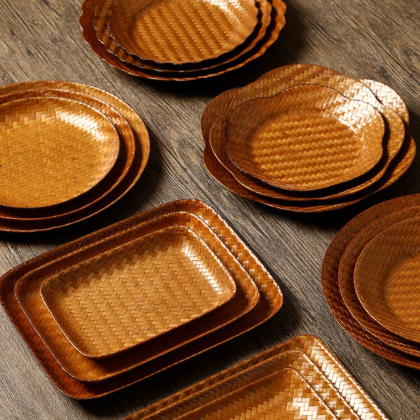 Chinese Lacquer Bamboo Fruit Plate