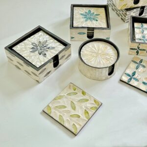 Handmade Square Painted Shell Drink Coasters Set
