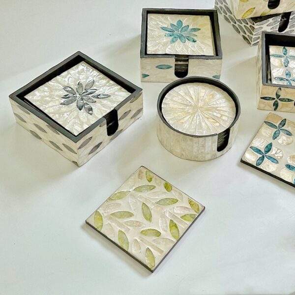 Handmade Square Painted Shell Drink Coasters Set